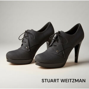 Stuart Weitzman Gray Flannel Lace-Up Platform Heels Shoes 8.5